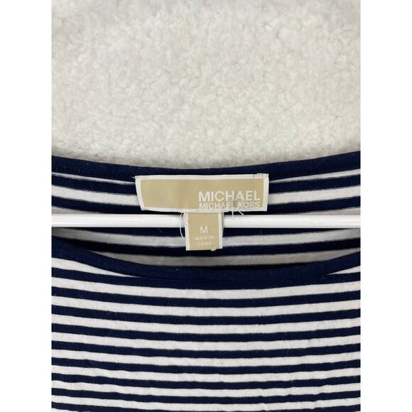 Michael KORS MK Top Size Medium Blue White Striped Short Sleeve‎ Tee - Picture 2 of 7